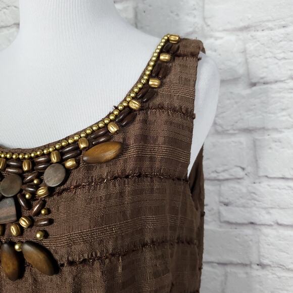 Eliza J Brown Silk Blended Dress Beaded Scoop Neck Back Zipper Size 8 - Picture 3 of 12